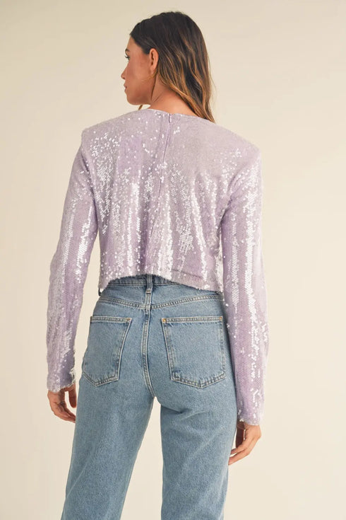 'Charlotte' Shoulder Padded Sequin Crop Top - Celes Fashion